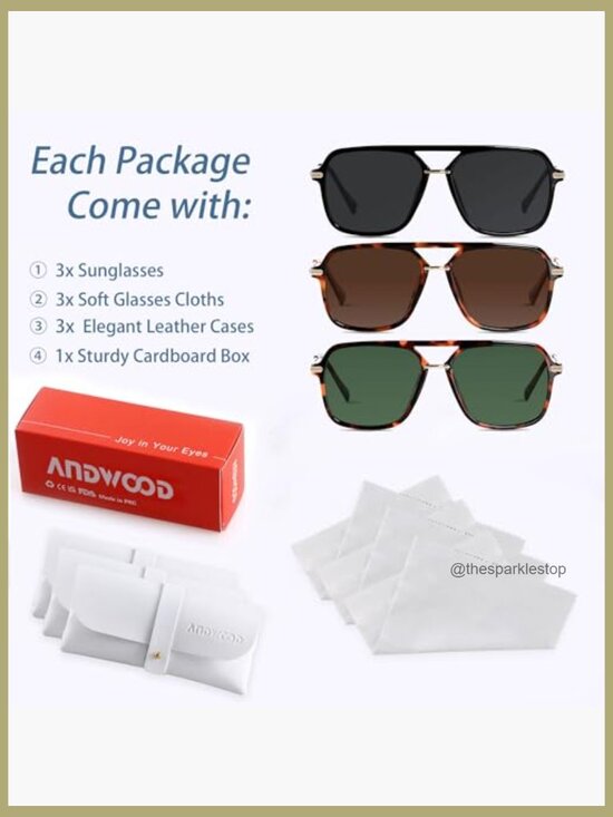 Retro Square Polarized Aviator Sunglasses, Lightweight Plastic Frame main image 5
